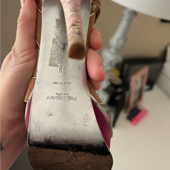 Authentic Yves Saint Laurent Tribute heel 105mm heels purple gold suede sz 39 - Picture 6 of 12